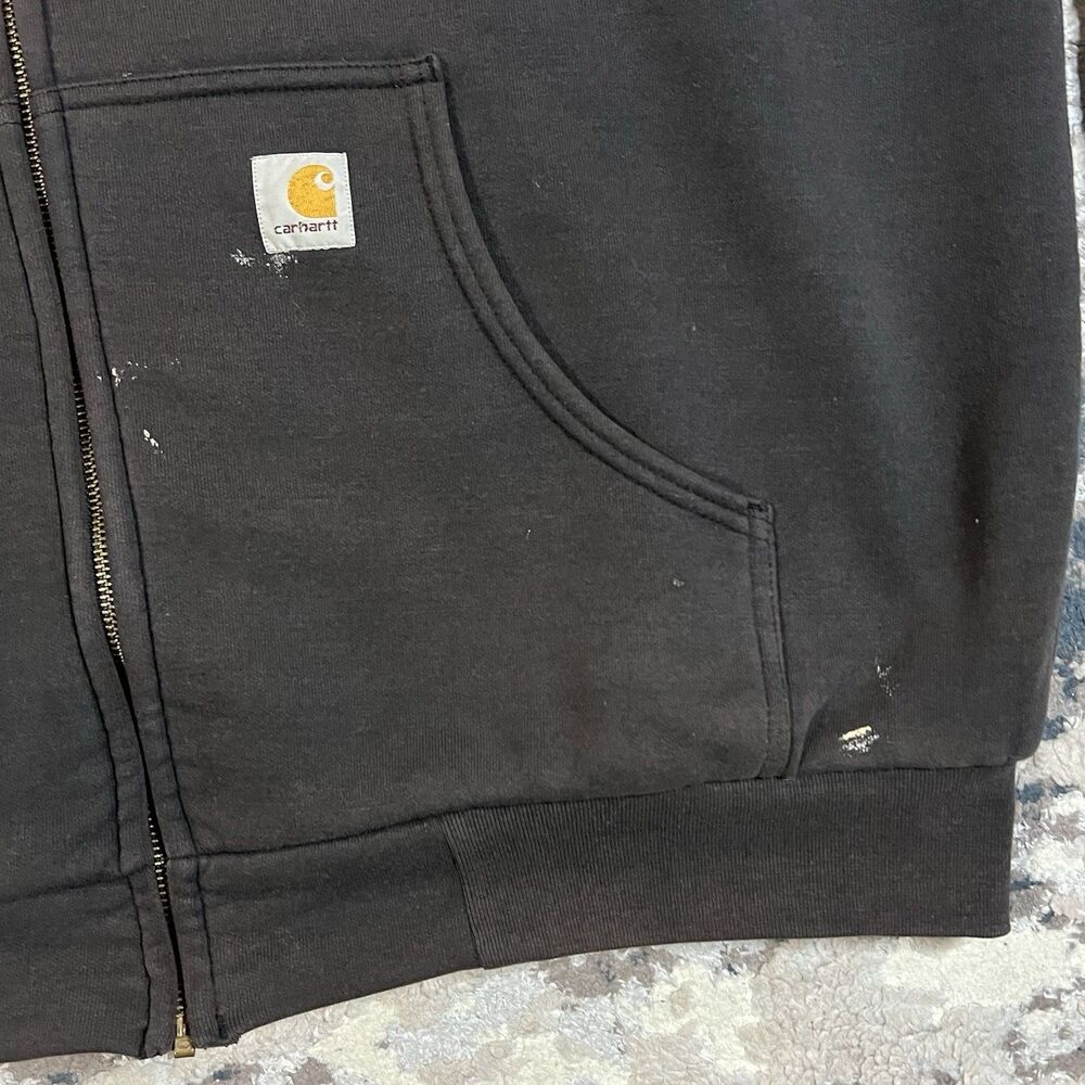 Carhartt Hoodie J149 BLK Men XLT Thermal Lined Full Zip Sweatshirt Jacket Faded - Picture 12 of 14